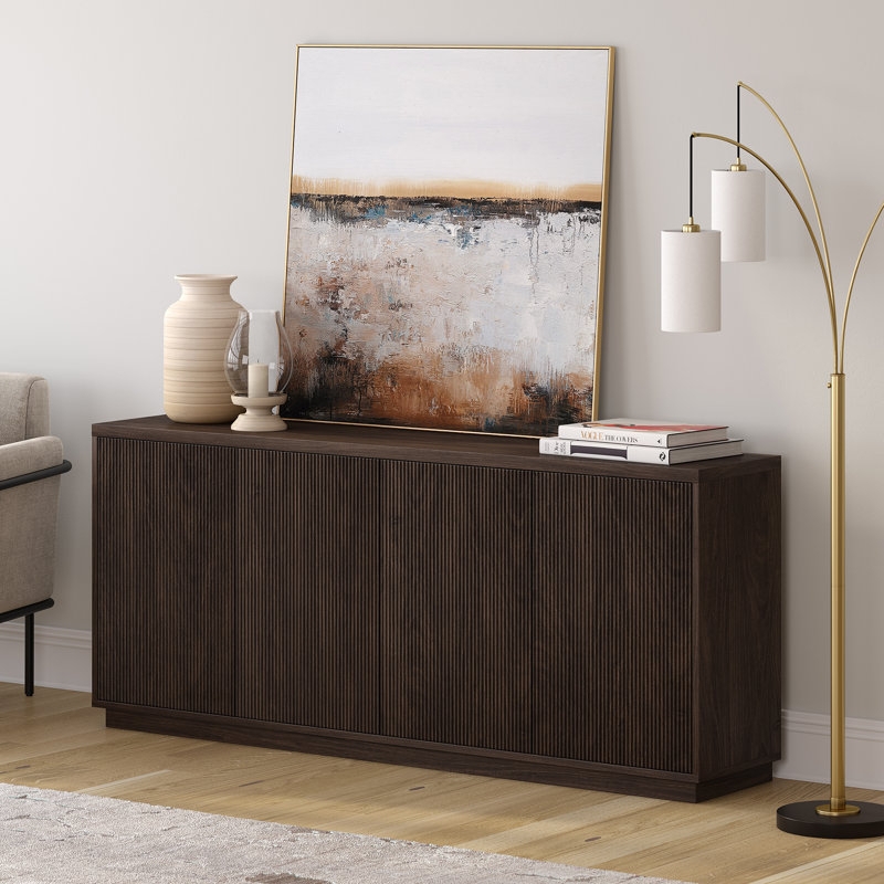 Mid-Century Fluted Sideboard in Alder Brown with Tapered Legs