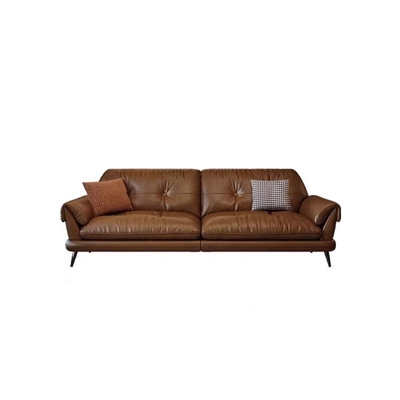 Mid-Century Loveseat Cognac Leather-Like Biscuit Tufting Retro