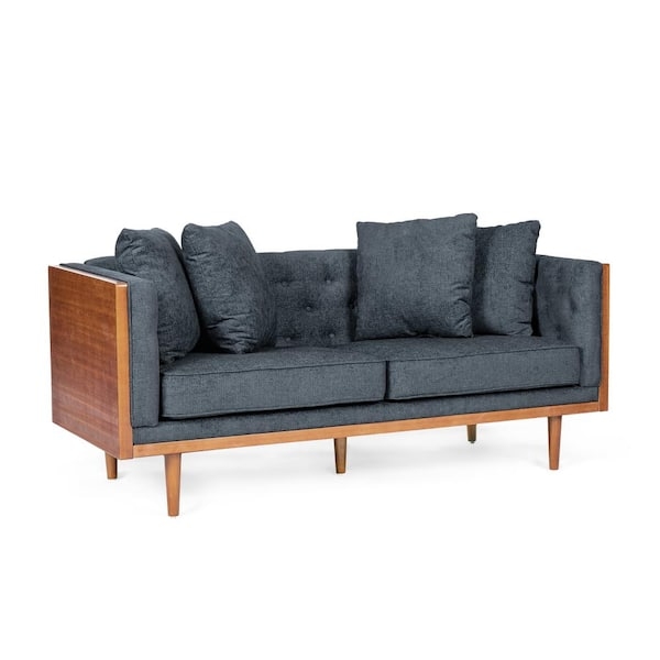 Mid Century Loveseat Vertical Channel Tufting Flared Wood Legs