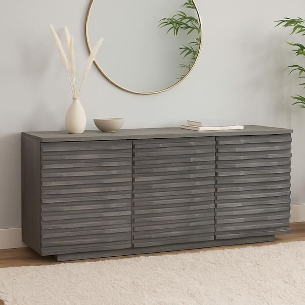 Mid-Century Modern Buffet Recessed Circular Handles Smoke Finish