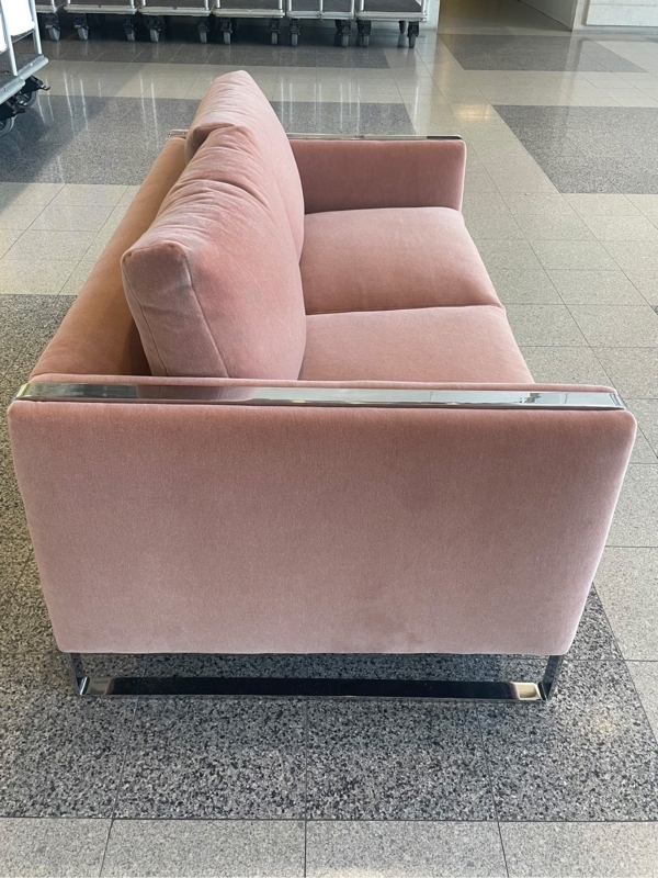 Mid-Century Modern Chrome Loveseat with Dusty Mauve Mohair.