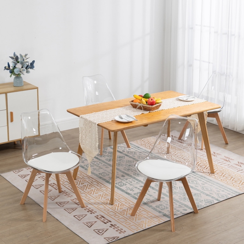 Mid-Century Modern Dining Chairs Clear Acrylic with White Cushion