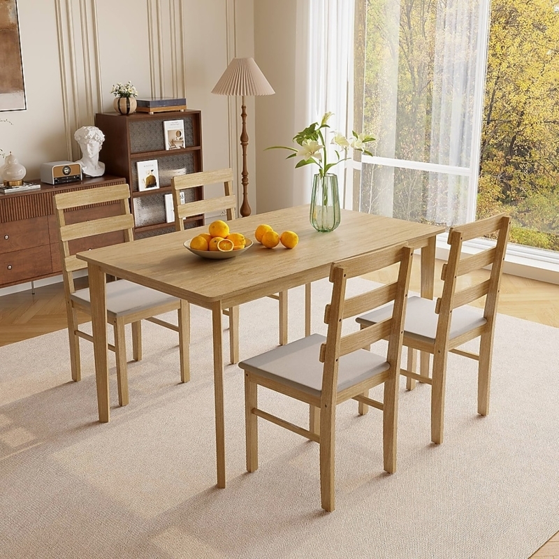 Mid-Century Modern Dining Set Horizontal Slat Back Tapered Legs