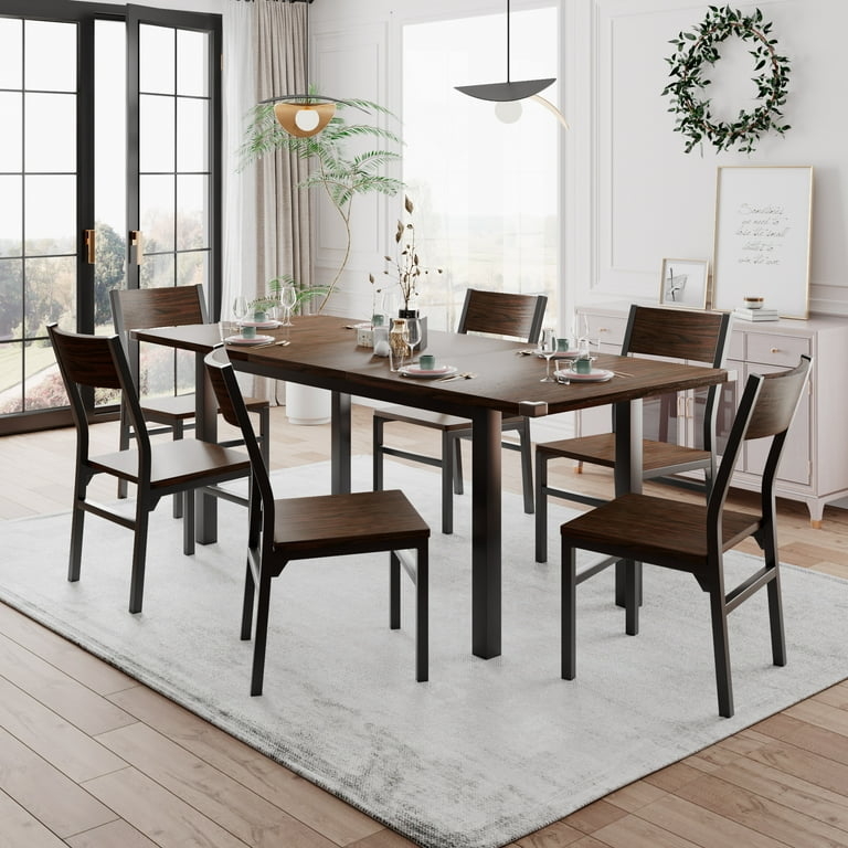 Mid-Century Modern Extendable Dining Set with Curved Back Chairs