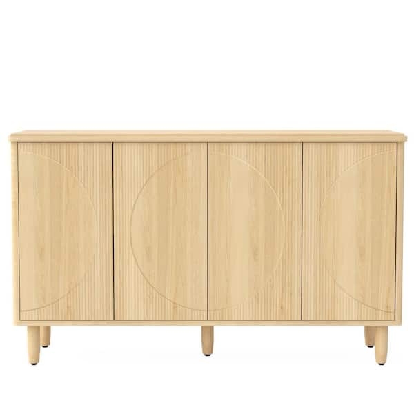 Mid-Century Modern Light Brown Sideboard with Open Cubby Shelving