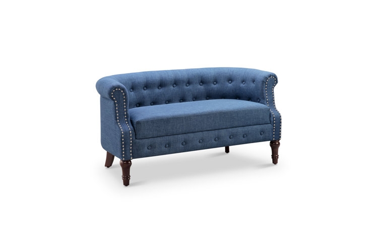 Mid-Century Modern Light Gray Loveseat with Splayed Wood Legs & Bolsters