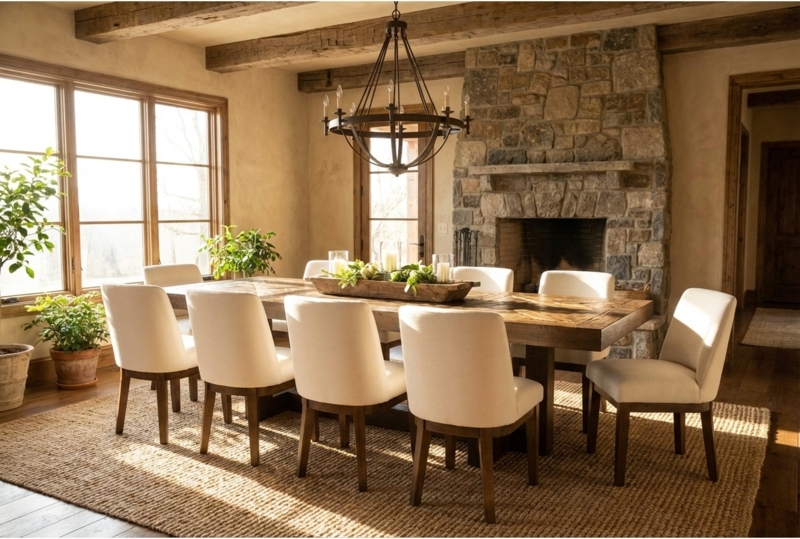 Mid-Century Modern Round Dining Set, Splayed Legs Curved Back