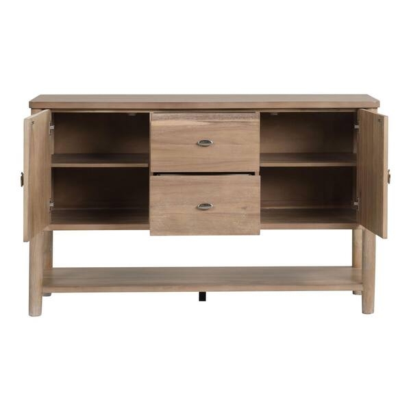 Mid-Century Modern Sideboard, Natural Wood & Oval Chrome Knobs