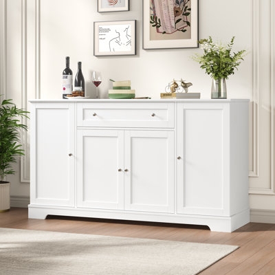 Mid-Century Modern Sideboard Ribbed Pantry Doors Two-Tone Finish