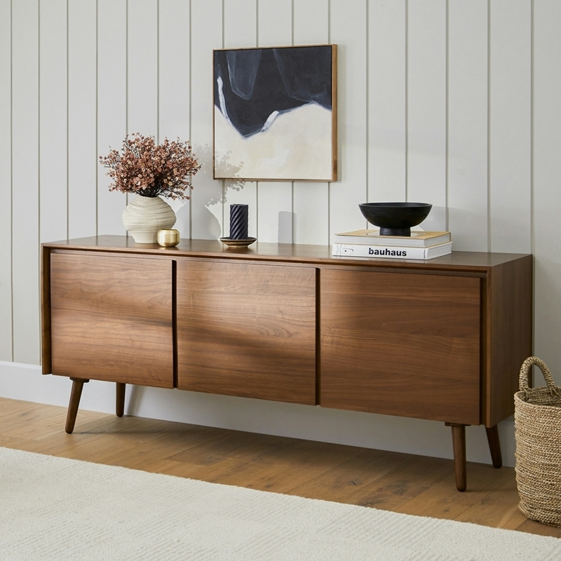 Mid Century Modern Walnut Sideboard with Integrated Pulls