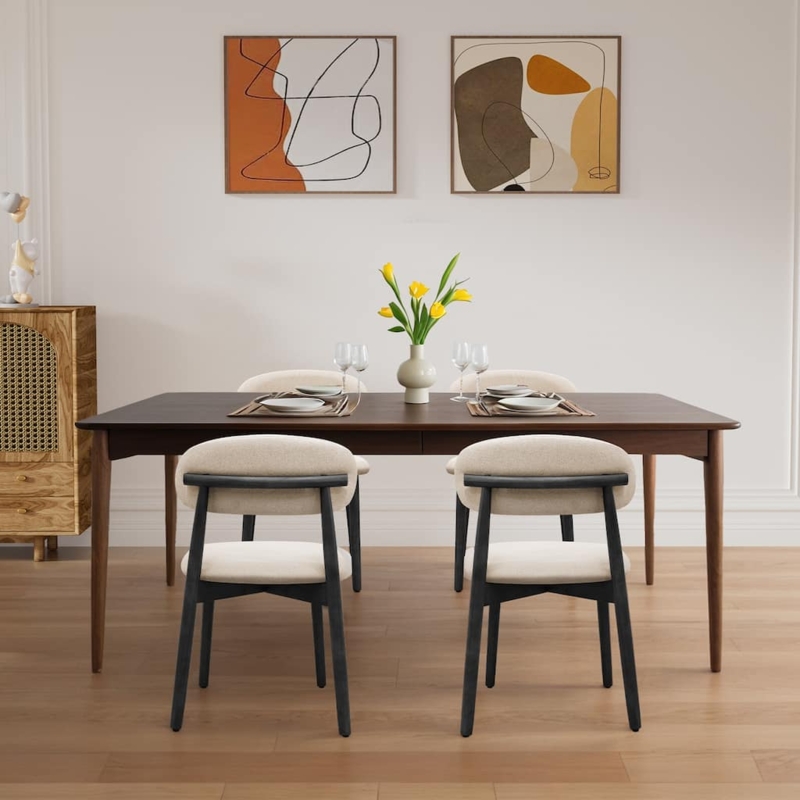 Mid-Century Side Chair with Splayed Wood Legs and Linen-Like Fabric