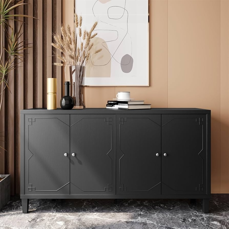 Mid-Century Sideboard Splayed Wood Legs Silver Handles