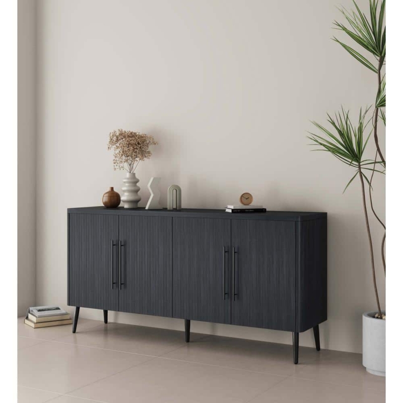 Mid-Century Sideboard with Slatted Doors and Gold Legs