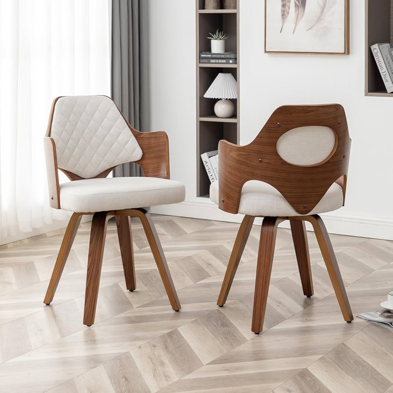 Mid-Century Swivel Dining Chairs with Bentwood Frame and Arms