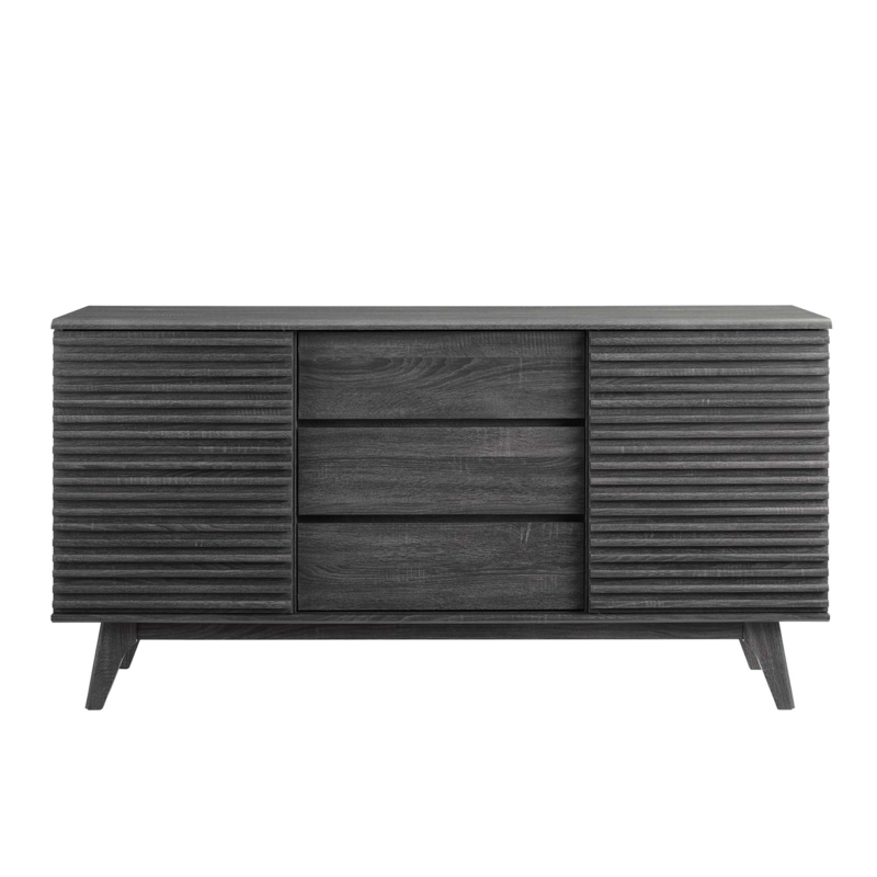 Mid-Century Walnut Buffet with Slatted Sliding Doors