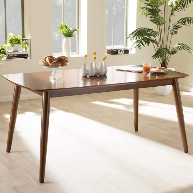 Mid-Century Wood Dining Table with Rounded Corners and Splayed Legs