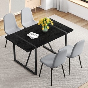Minimalist 5-Piece Dining Set with Black Table and Metal Legs