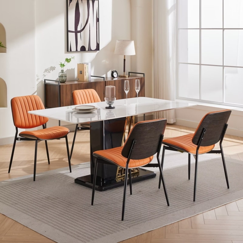 Minimalist Black Leatherette Dining Set with Curved Back Silhouette