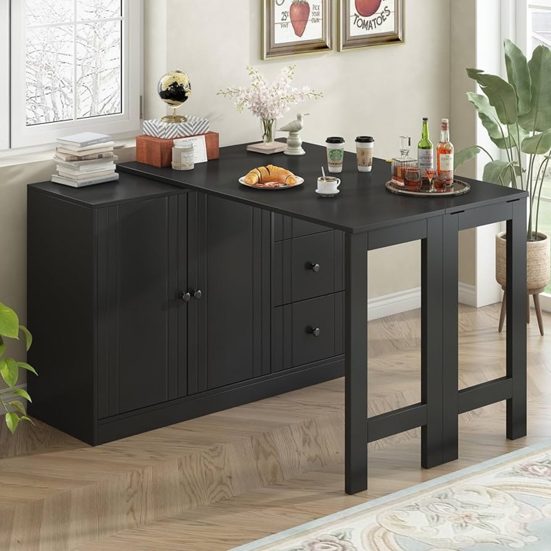 Minimalist Black Sideboard with Pull-Out Dining Surface
