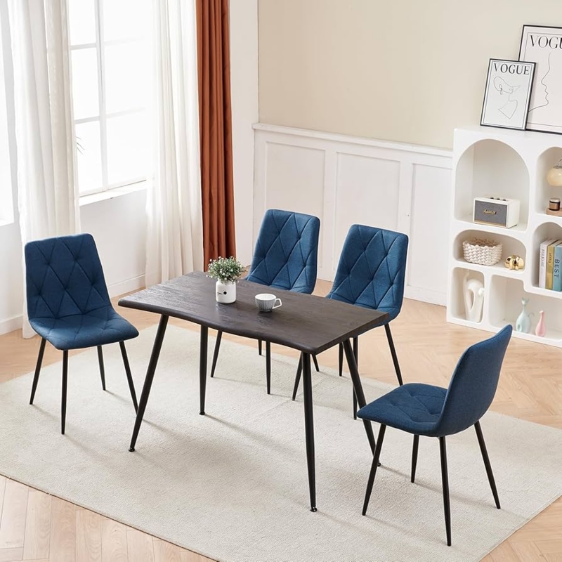 Minimalist Blue-Grey Dining Chairs with Metal Frames and Tapered Legs
