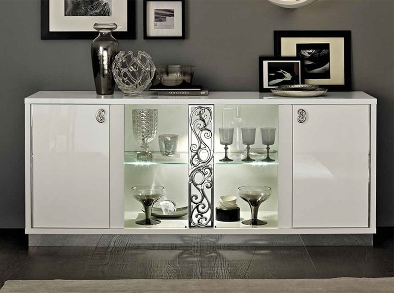 Minimalist Buffet White High-Gloss Handleless Recessed Base