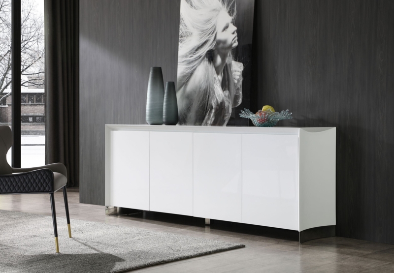 Minimalist Buffet White High-Gloss Stainless Steel Sled Base