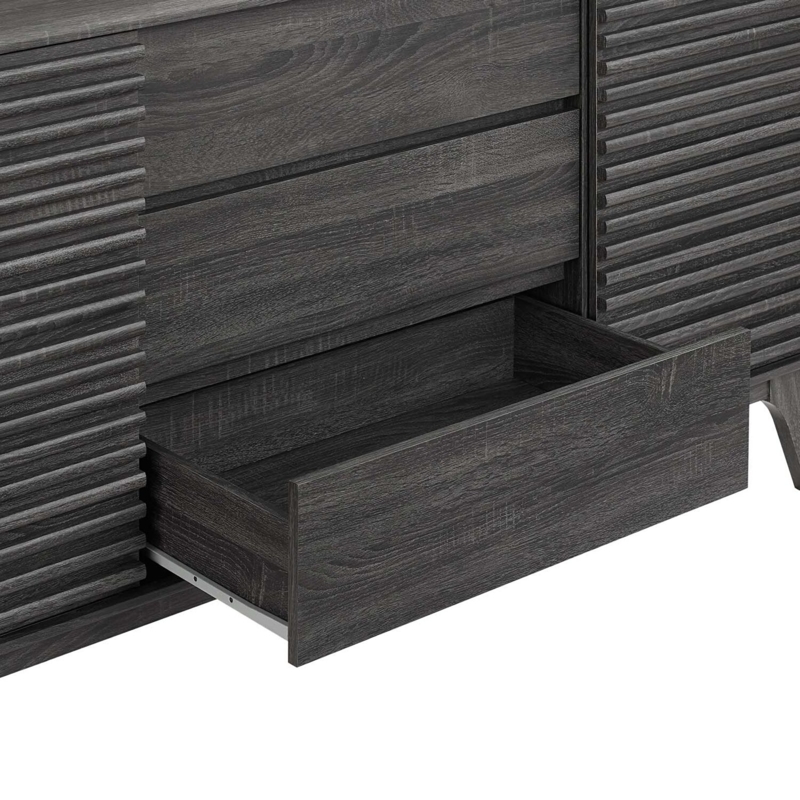 Minimalist Charcoal Sideboard with Slatted Sliding Doors