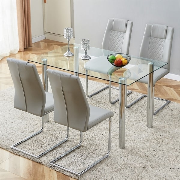 Minimalist Clear Table Black Legs Rectangular Glass Tubular Metal