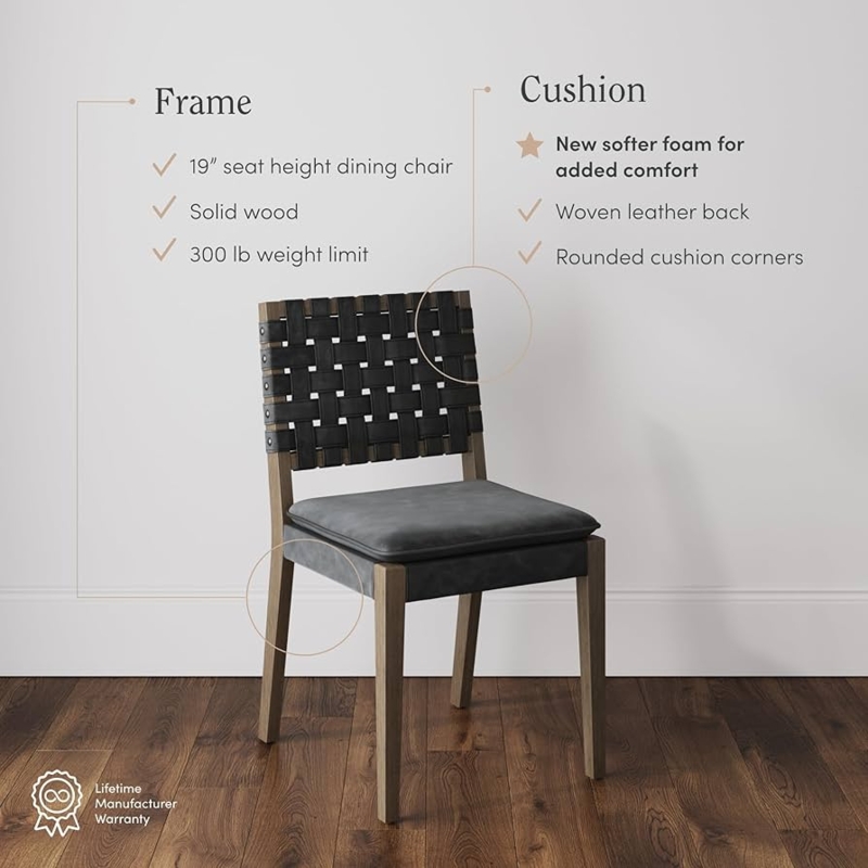Minimalist Dining Chair Monochrome Black Frame with Woven Backrest