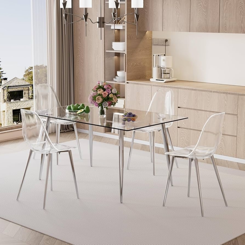 Minimalist Dining Room Set Glass Top Chrome Splayed Legs