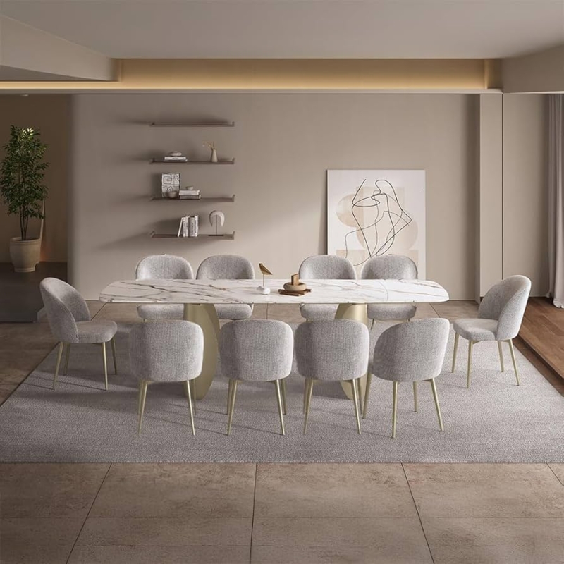 Minimalist Dining Set with Ceramic Marble Top and Bucket Chairs