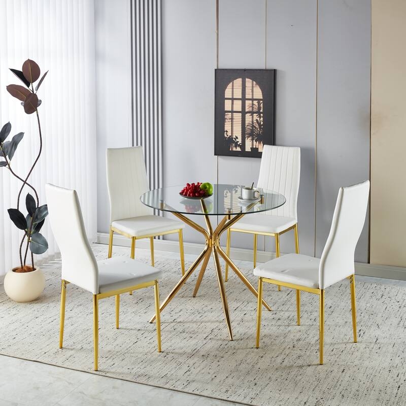 Minimalist Dining Table with Rectangular Clear Top and Silver X-Frame