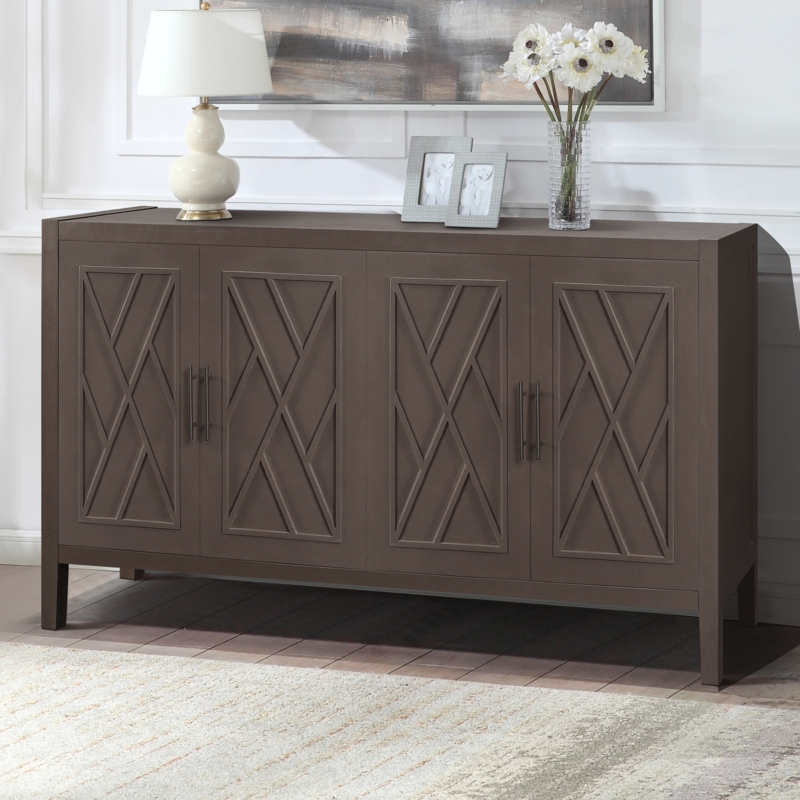 Minimalist Four-Door Sideboard with Sleek Metal Bar Pulls