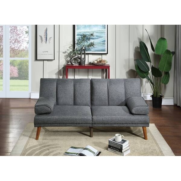 Minimalist Loveseat in Light Gray Fabric with Tapered Wood Legs