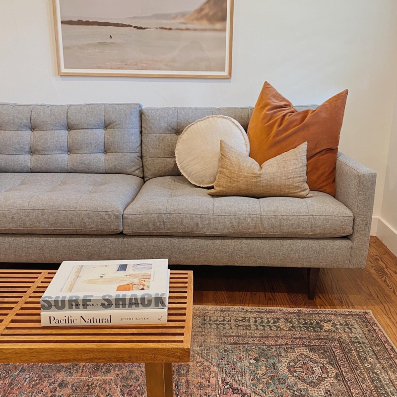 Minimalist Loveseat with Button-Tufted Back and Grey Fabric