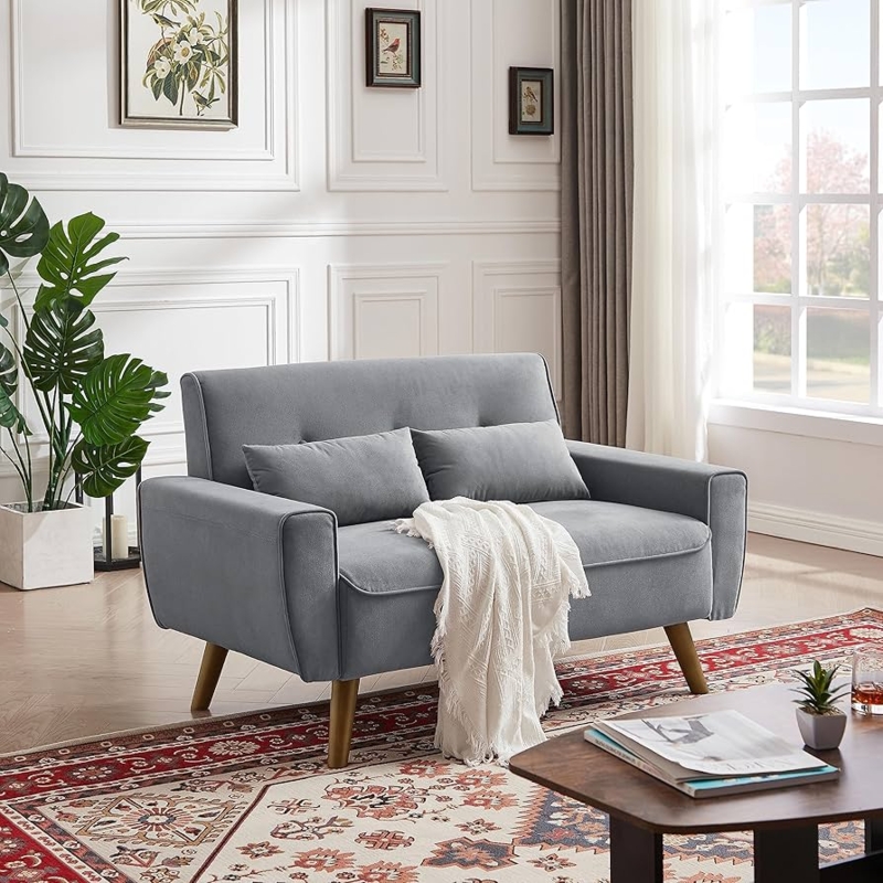 Minimalist Loveseat with Tapered Legs, Mid Century Modern Small Couch