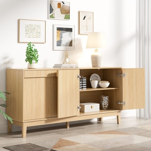 Minimalist Oak Buffet Cabinet on Slim Black Metal Legs