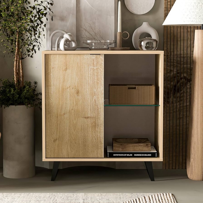 Minimalist Oak Sideboard with Slatted Door & Circular Pulls