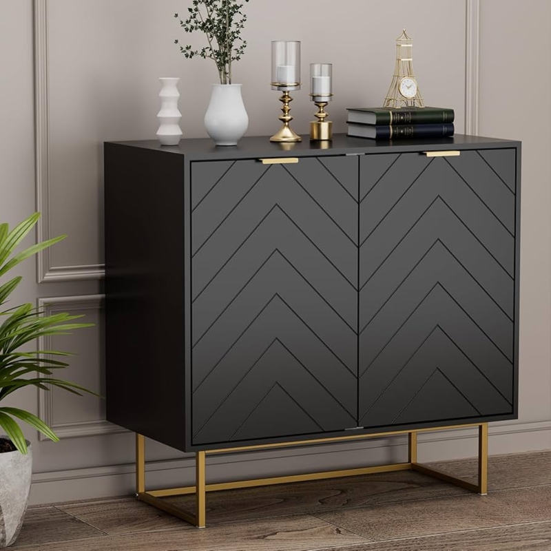 Minimalist Sideboard Circular Gold Hardware Block Base