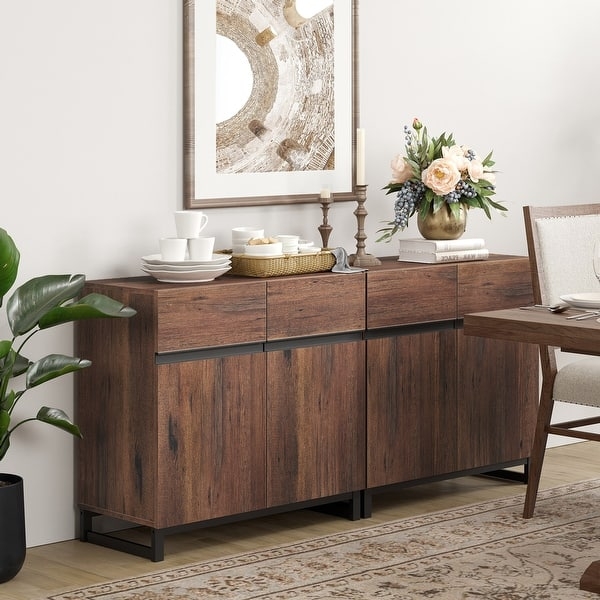 Minimalist Sideboard Slatted Doors Open Central Shelving