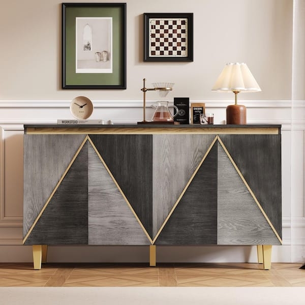 Minimalist Two-Tone Sideboard with Fluted Doors and Black Legs