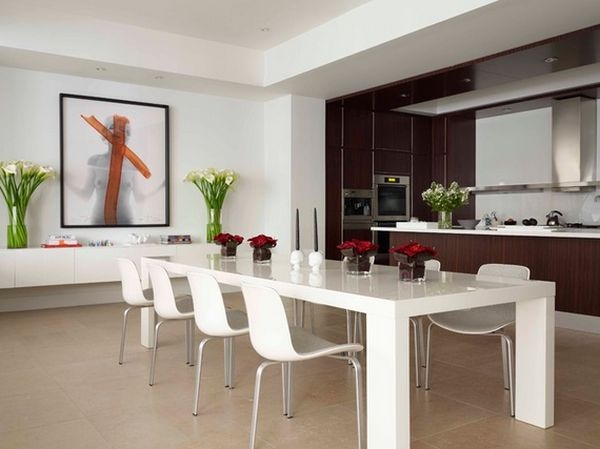 Minimalist White Dining Table Setup featuring Chunky Block Legs
