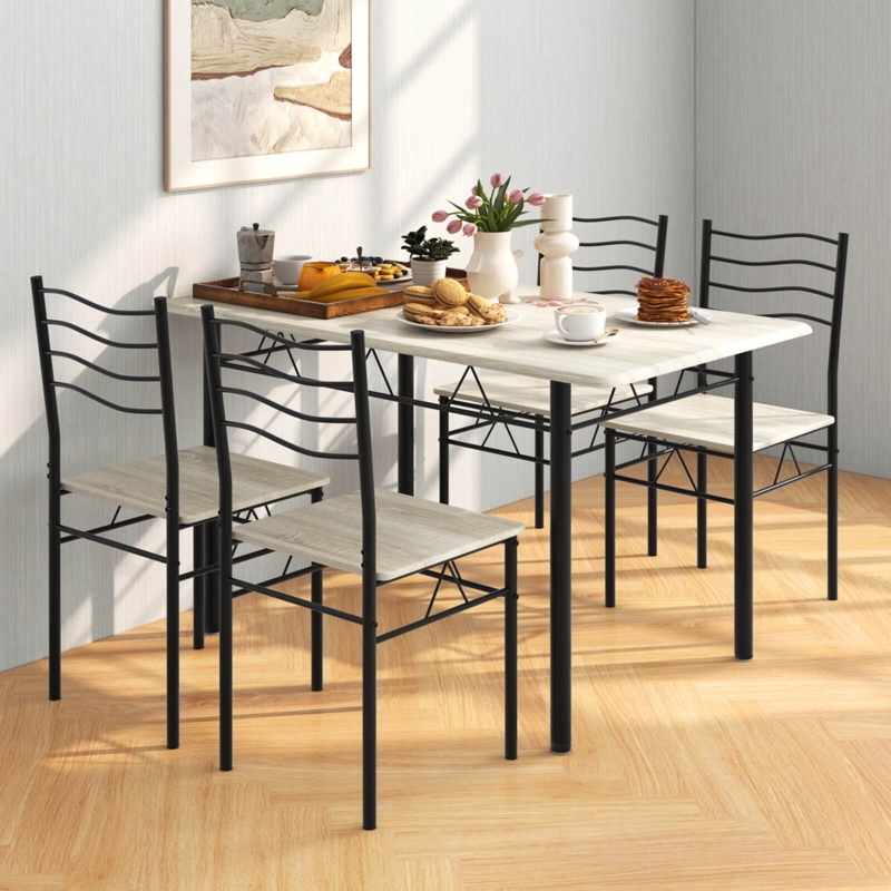 Minimalist Wood and Metal 5-Piece Dining Set for Small Spaces
