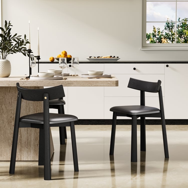 Minimalist Wood Dining Seating Curved Backrest Contrast Seating