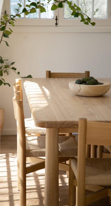 Minimalist Wood Pedestal Dining Table with Chunky Architectural Base