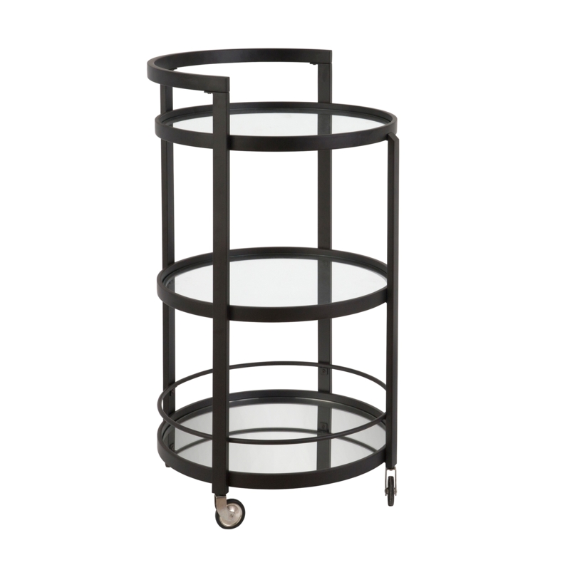 Mirrored Shelves Bar Cart Blackened Bronze Circular Frame