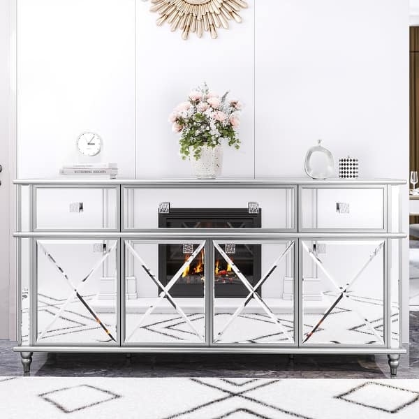 Mirrored Sideboard with Circular Fretwork Overlay and Knob Handles