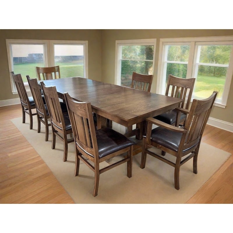 Mission Style Dining Set, Slat Back Block Legs Ten Chairs