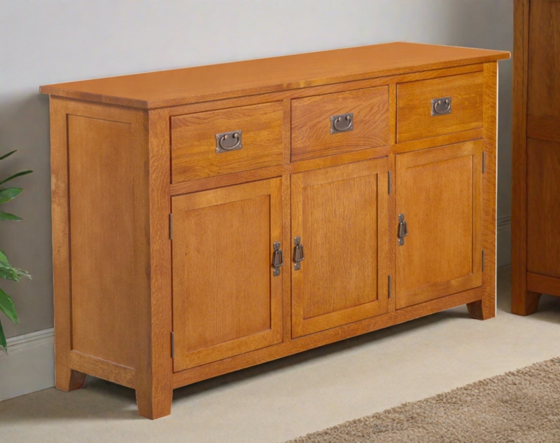 Mission Style Sideboard with Slatted Sides in Warm Cherry Finish