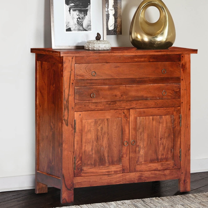 Mission Style Wood Sideboard Buffet, Reddish Brown Slatted Doors